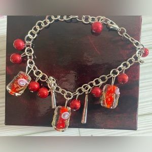 Silver and Red Hand Crafted Beaded Bracelet